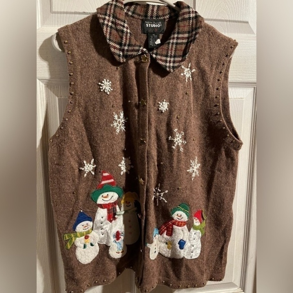 Vintage Collared Snowman Sweater Vest Size XL Whimsical Holiday 90’s Grandmacore
